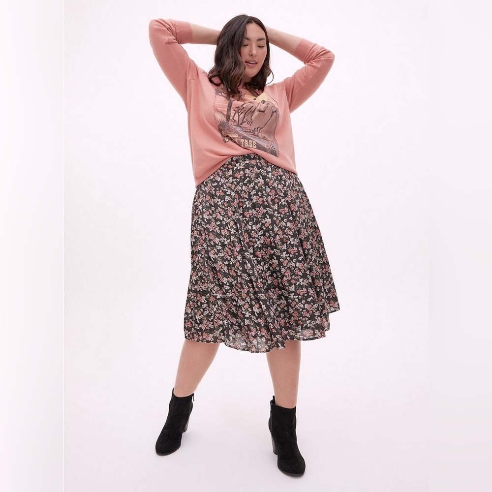 TORRID Black Pink Floral Punk Midi Skirt size 3